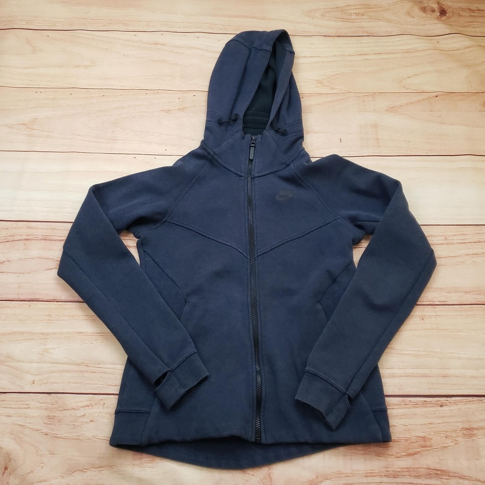 Nike Hoodie Jacket Womens Small Blue Full Zip Fleece Thumbholes Sweatshirt